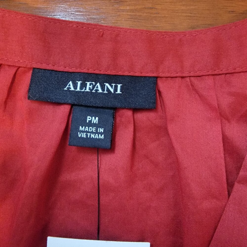 Alfani Terra Nova Cardinal Rouge Red V Neck Button Down Peasant Blouse - Picture 15 of 16